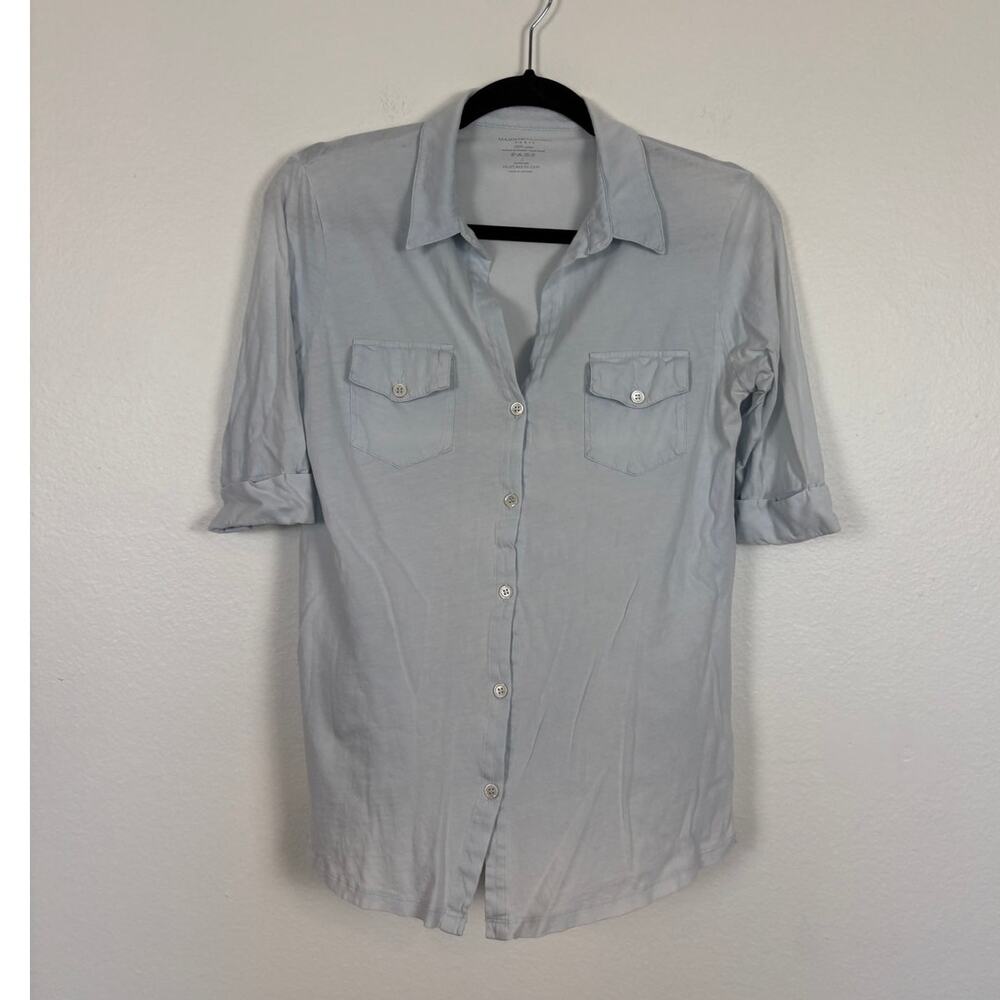 Majestic Filatures 3/4 Sleeves Button Front Cotton Light Blue Tee 2 US Small - Picture 2 of 5